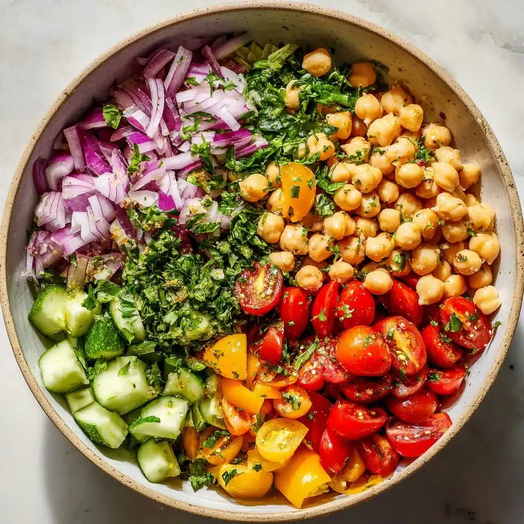 Fresh Mediterranean Chickpea Salad with vibrant vegetables and herbs