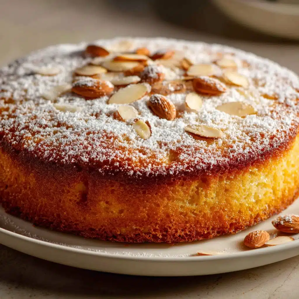 Deliciously moist Almond Flour Cake served with fresh berries and cream