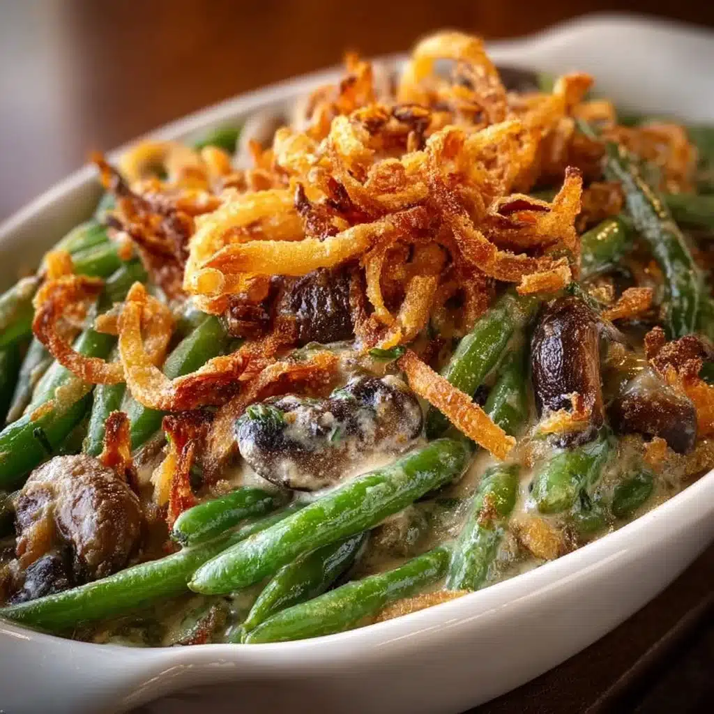 Barefoot Contessa's flavorful green bean casserole ready to serve