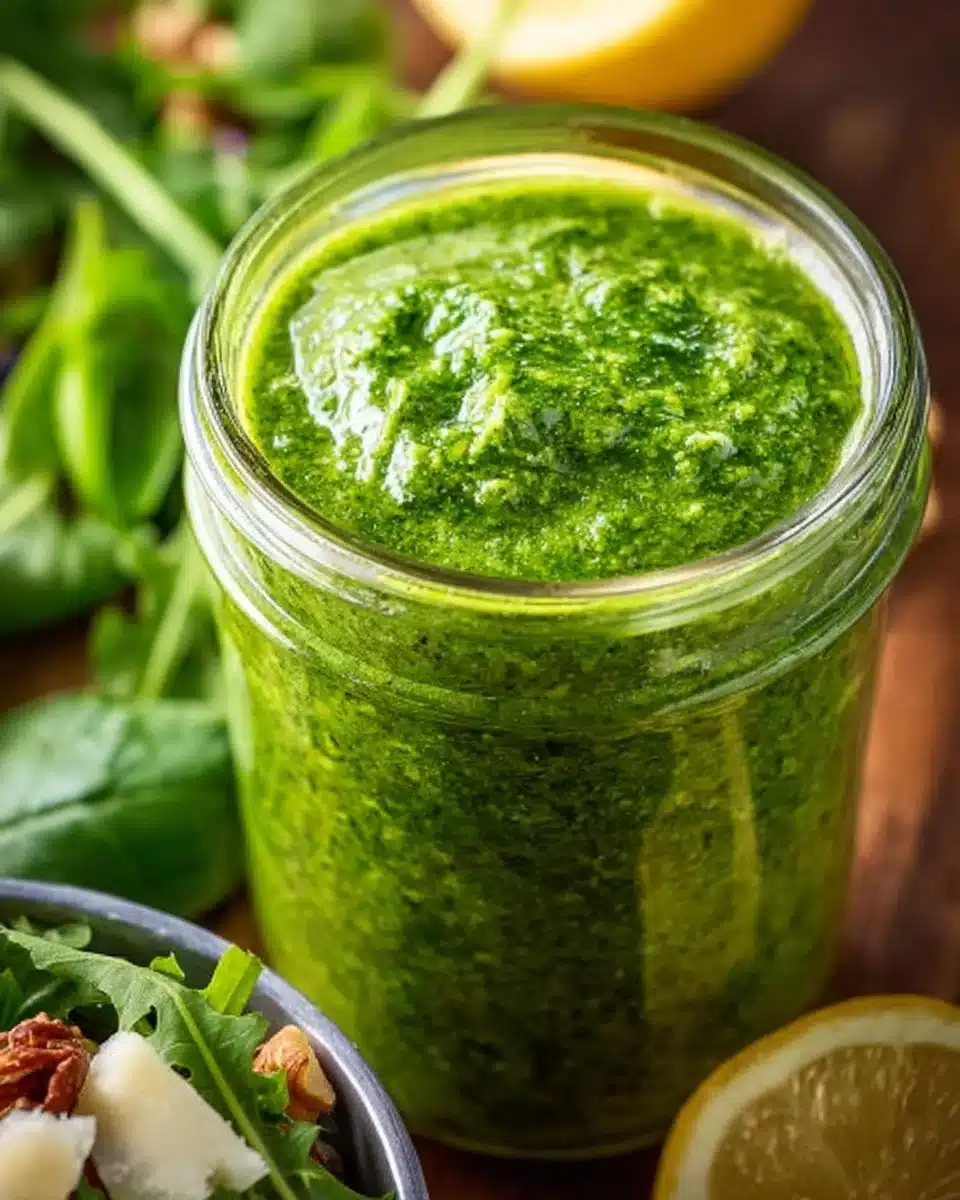 Fresh Basil Pesto ingredients including basil leaves, pine nuts, and olive oil