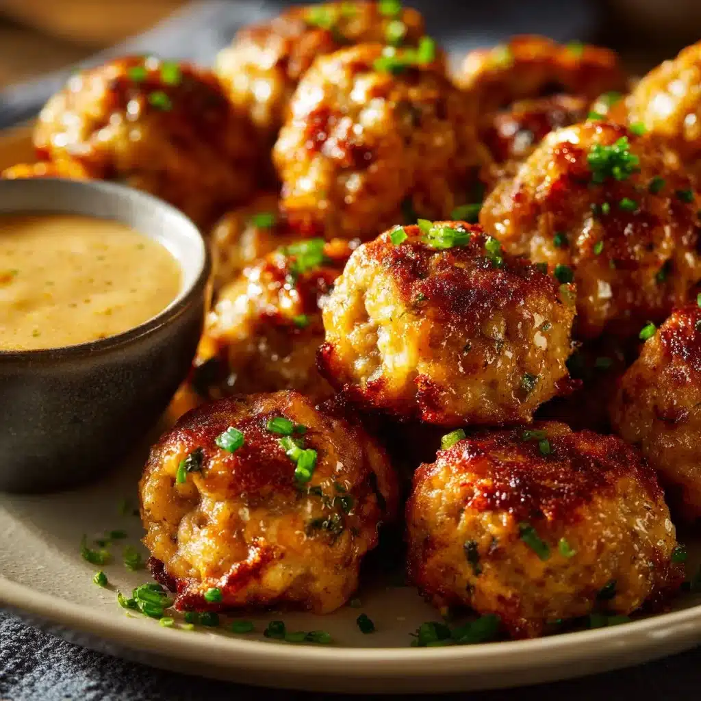 Cheesy sausage balls on a platter, perfect for snacks and parties.