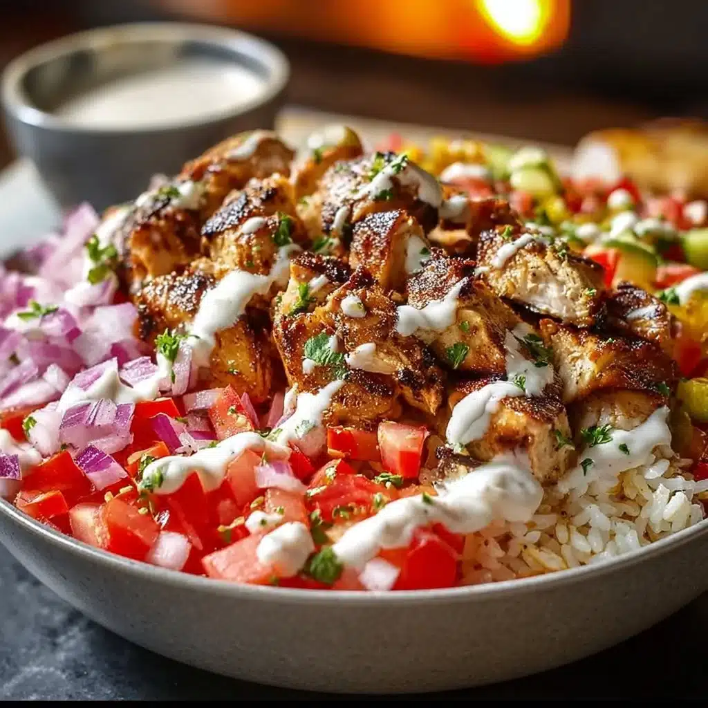Delicious Chicken Gyro Bowl with tender chicken, fresh vegetables, and sauce