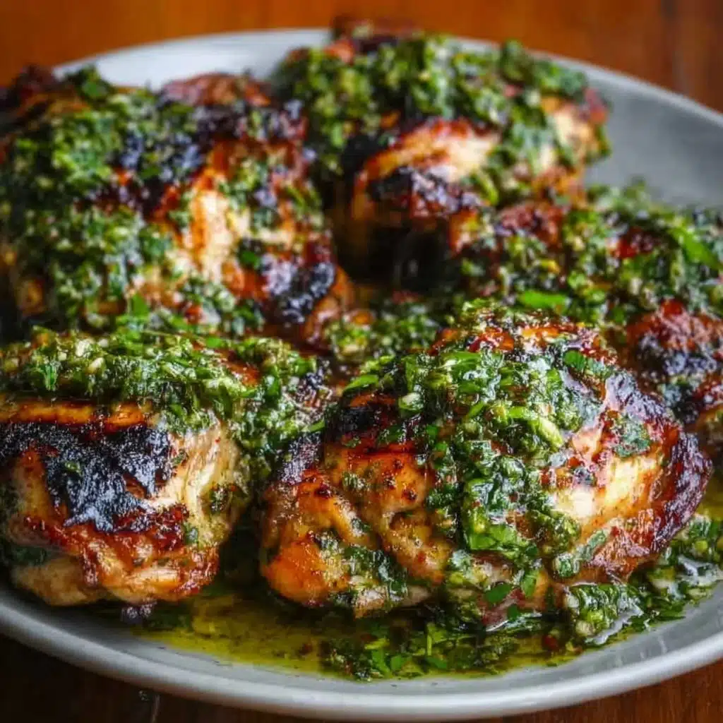 Grilled Chimichurri Chicken garnished with fresh herbs and served on a plate