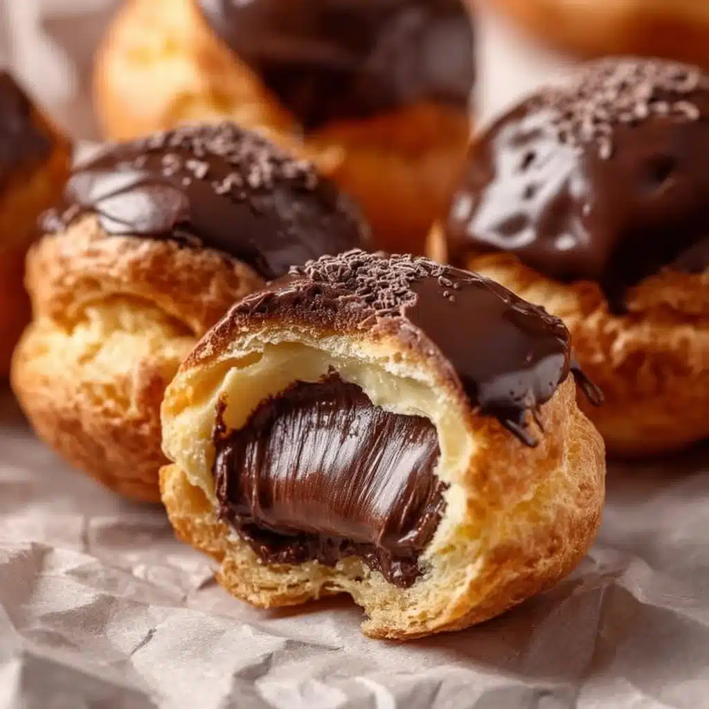Delicious Chocolate Cream Puffs filled with rich chocolate cream.