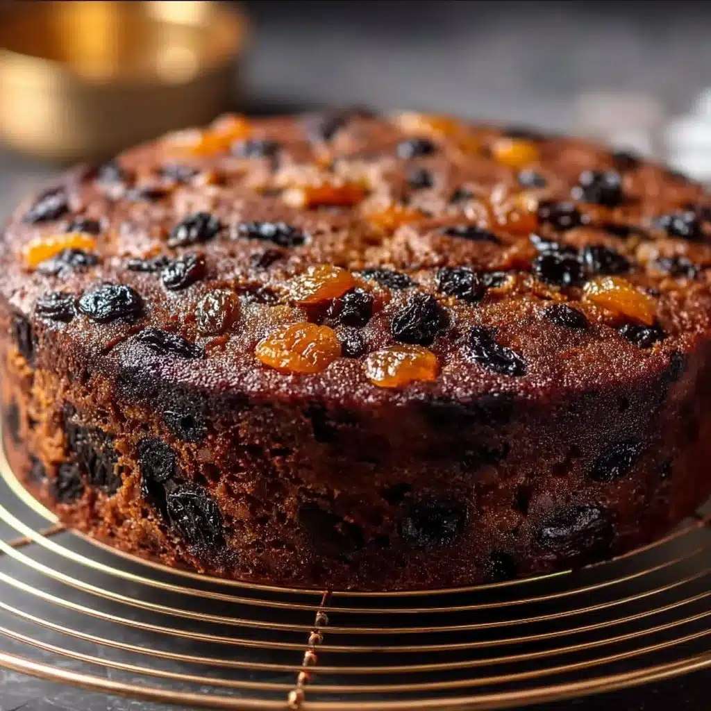 Delicious Christmas fruit cake adorned with colorful fruits and nuts