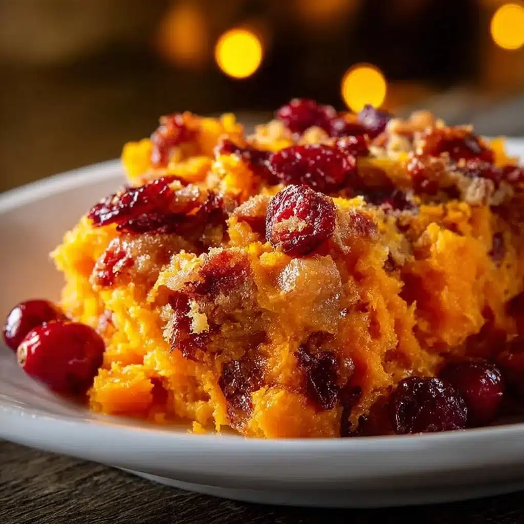 Delicious cranberry orange sweet potato bake ready to serve at a festive gathering