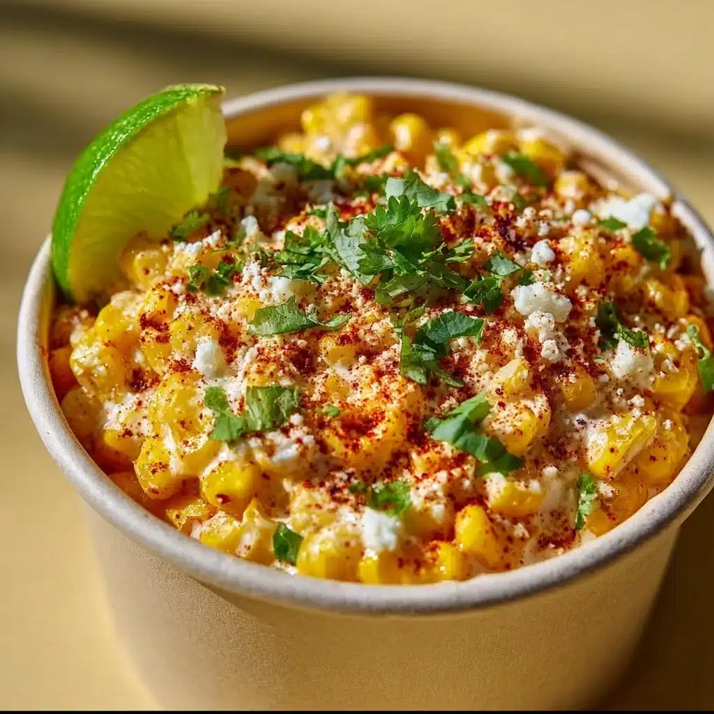 Creamy Mexican street corn in a cup, topped with chili and cheese, ready to enjoy.