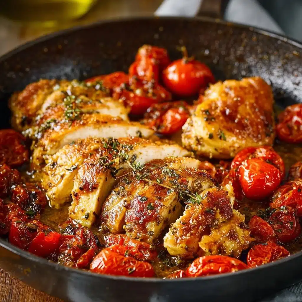 Creamy Pesto Chicken dish garnished with fresh basil leaves