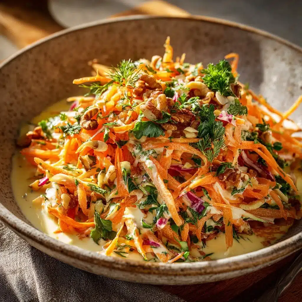 Crunchy apple carrot salad garnished with creamy citrus dressing