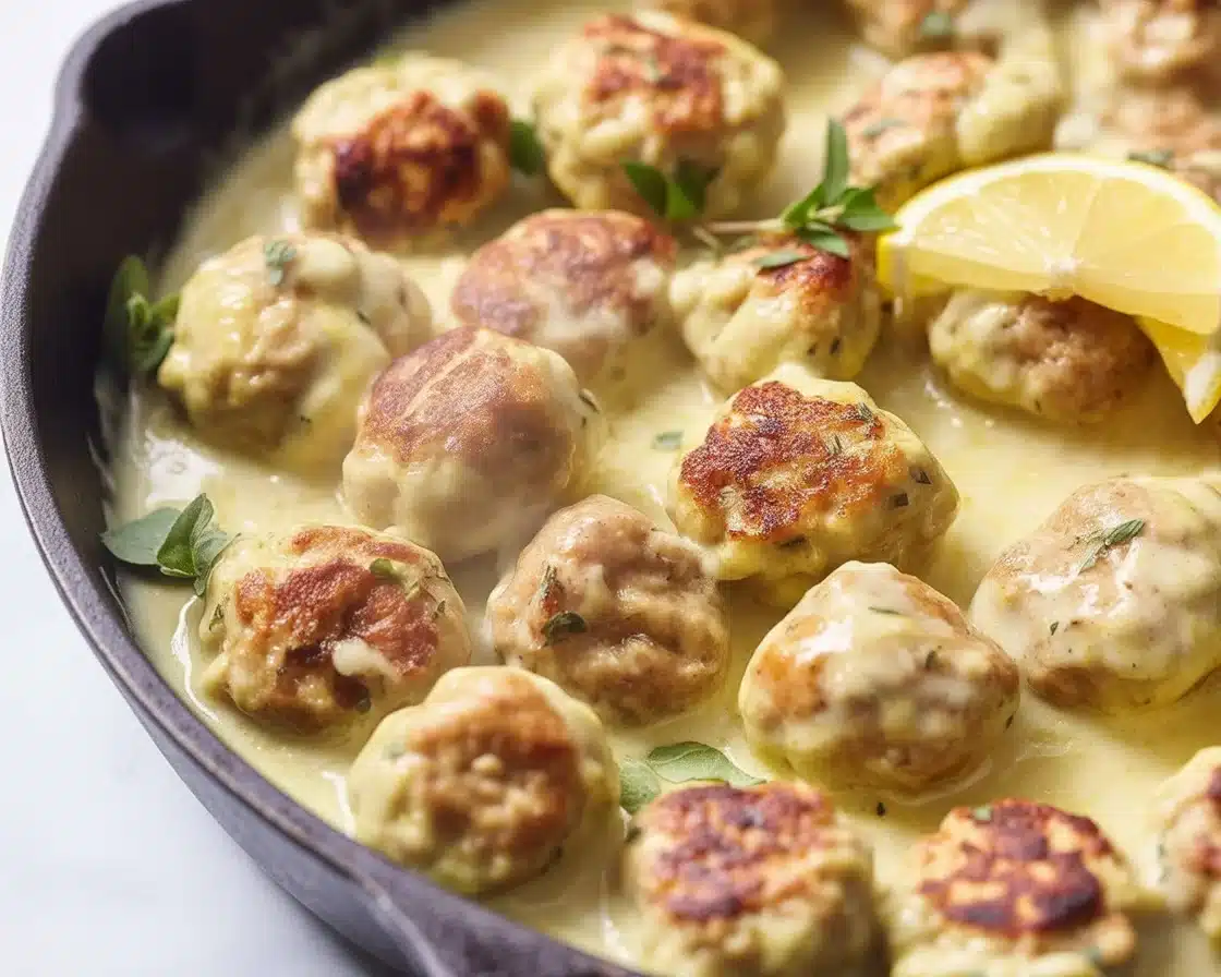 Greek meatballs in lemon sauce served on a plate