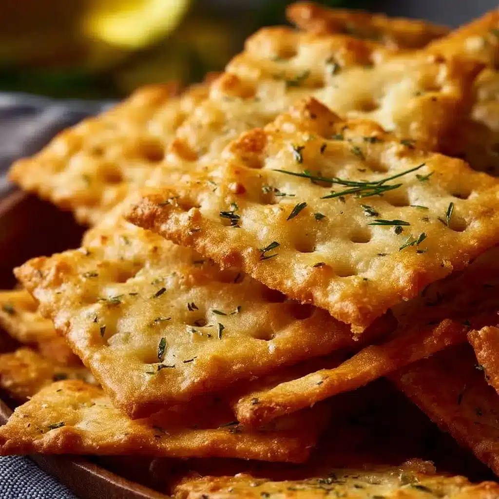 Dill Pickle Saltines displayed on a rustic wooden table, ideal for snacking.