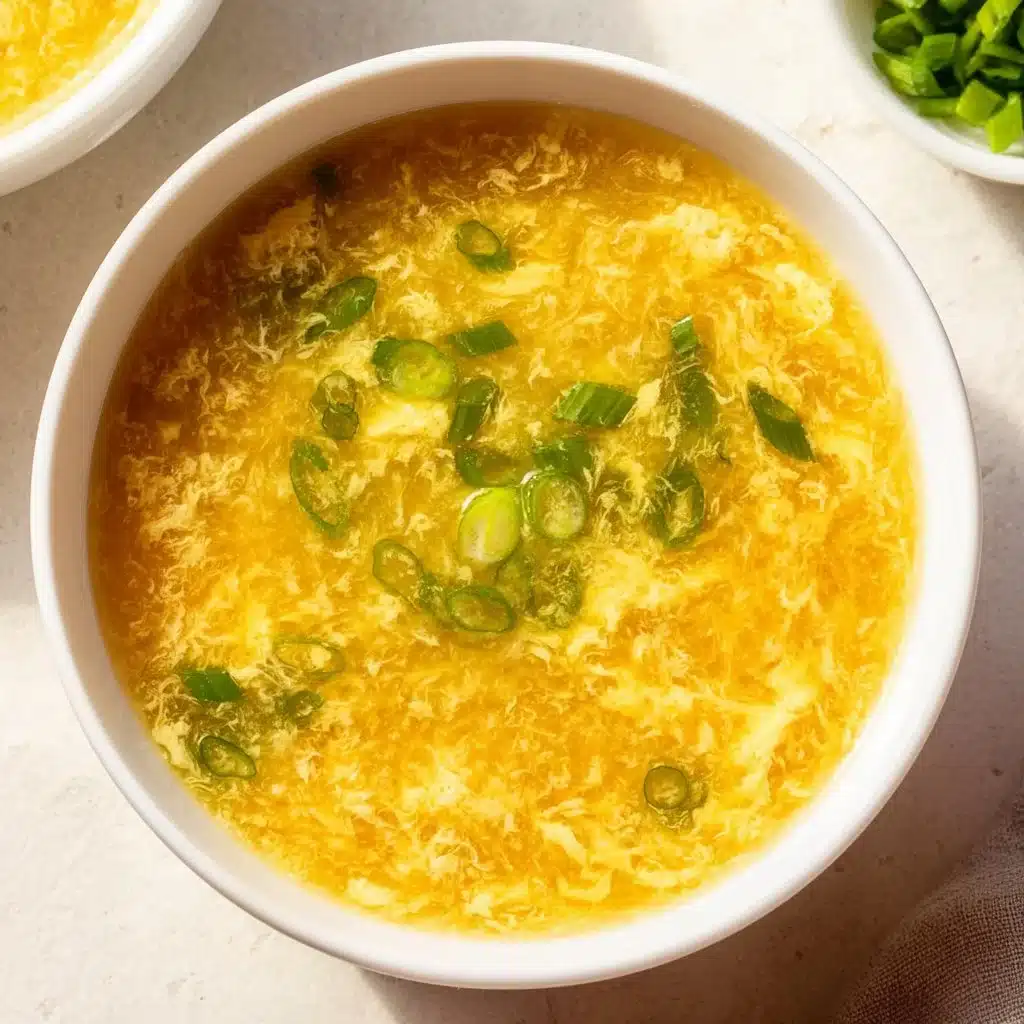 Bowl of easy 10-minute egg drop soup garnished with green onions
