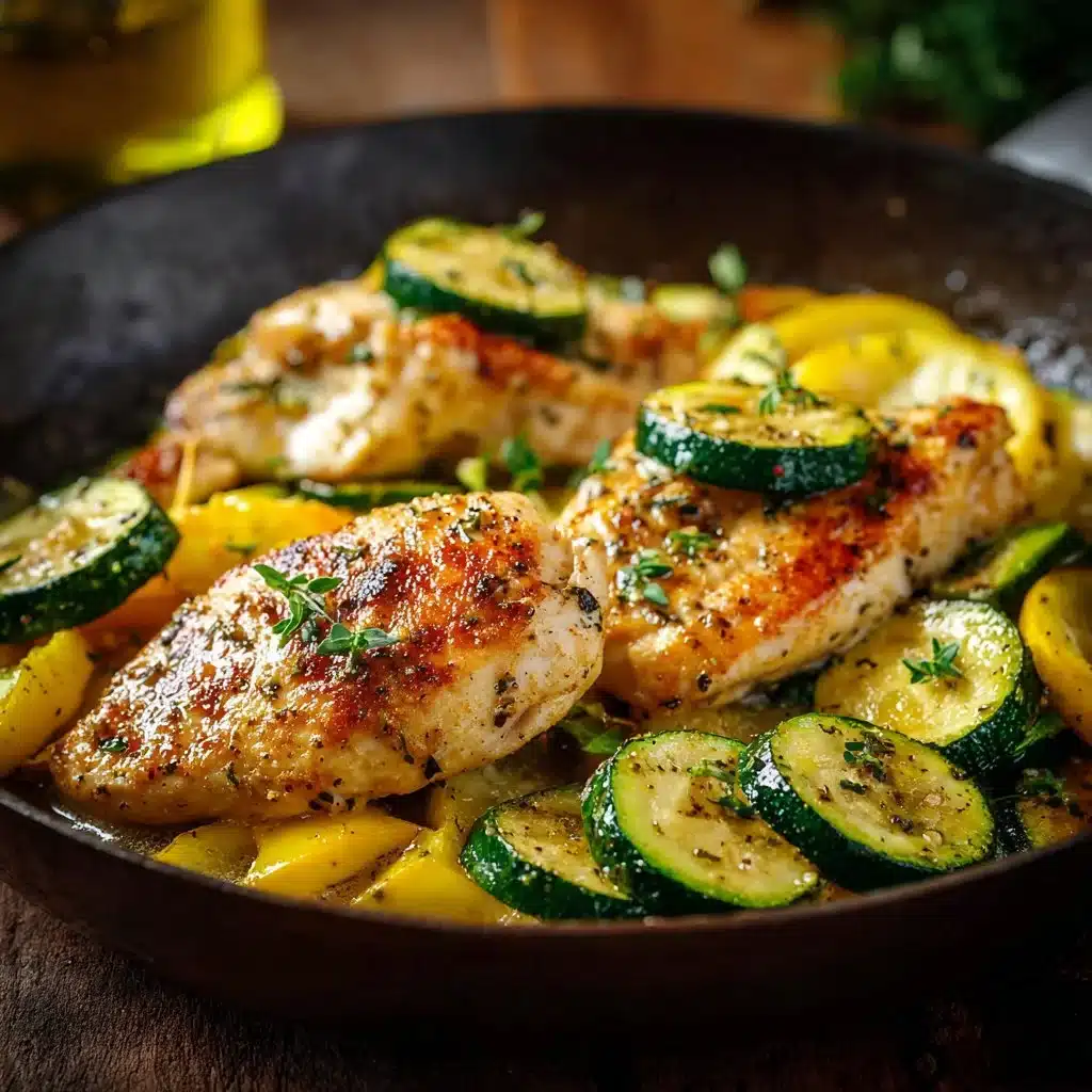 Healthy chicken breast dish with zucchini and squash