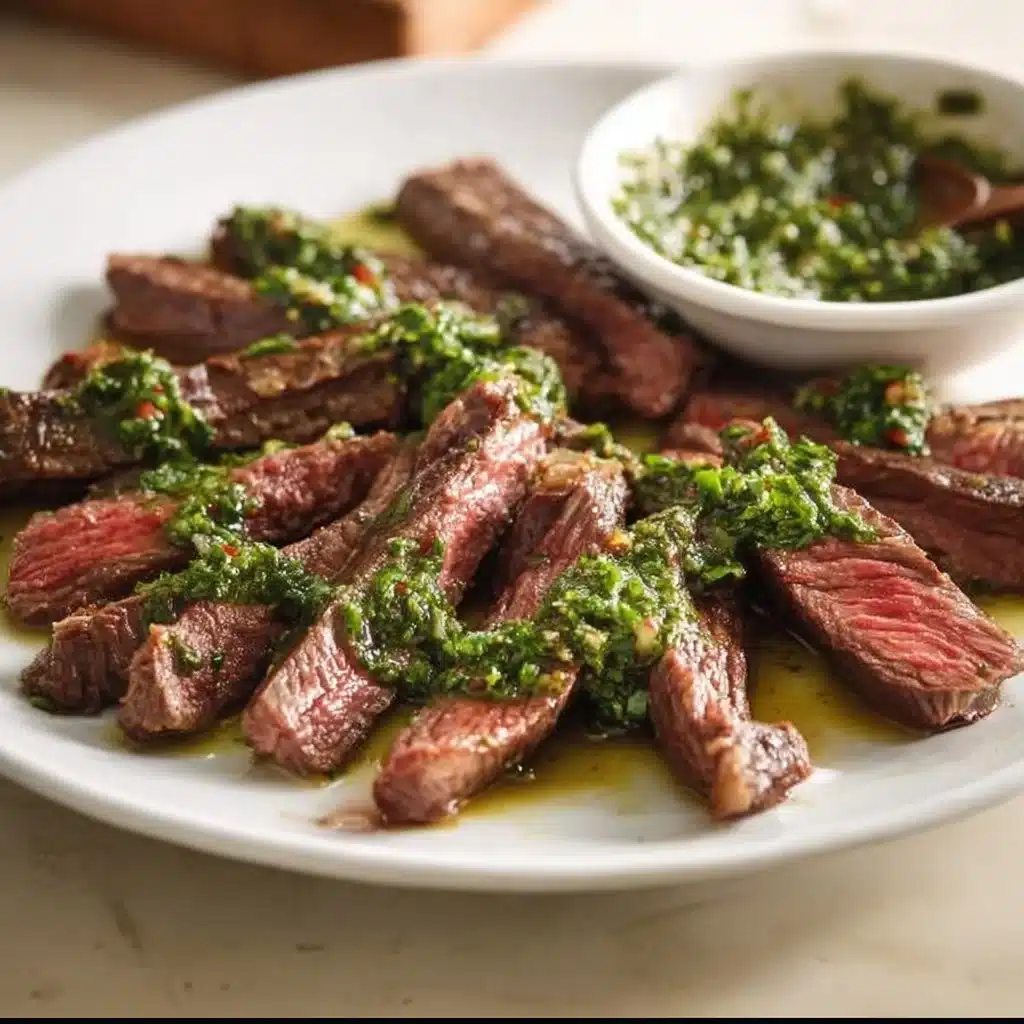 Delicious homemade chimichurri sauce in a bowl with fresh herbs