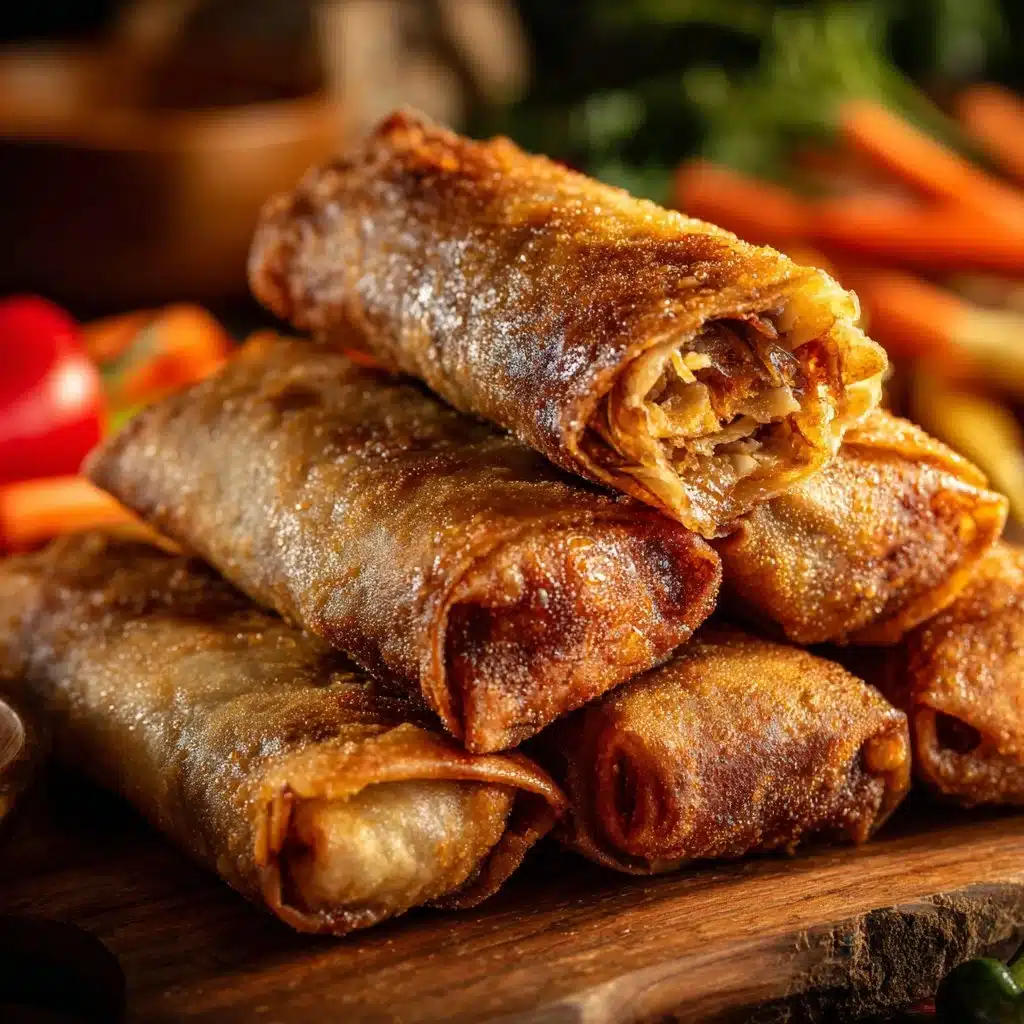 Crispy homemade Chinese egg rolls filled with fresh vegetables and meat