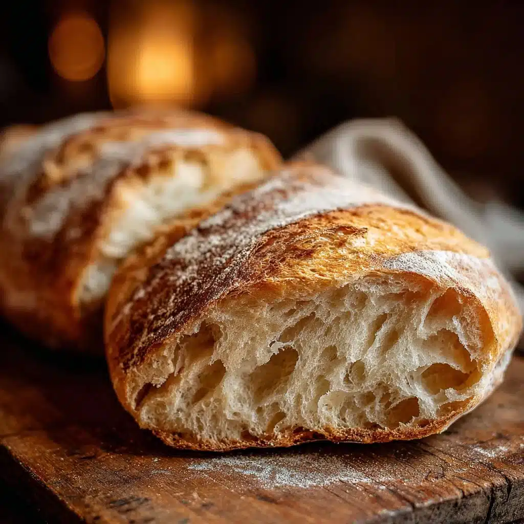 Homemade ciabatta bread with a crispy crust and soft interior
