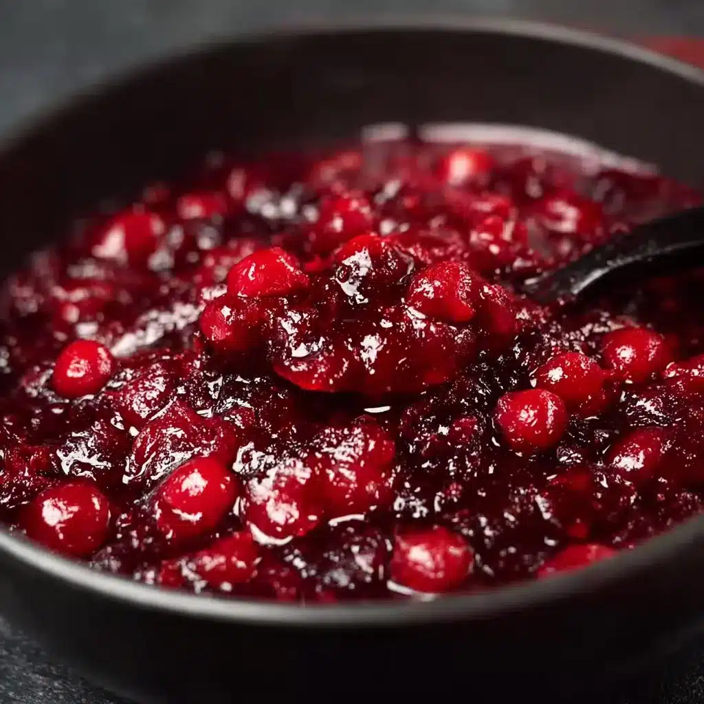 Homemade cranberry sauce served in a bowl ready for holiday dinner