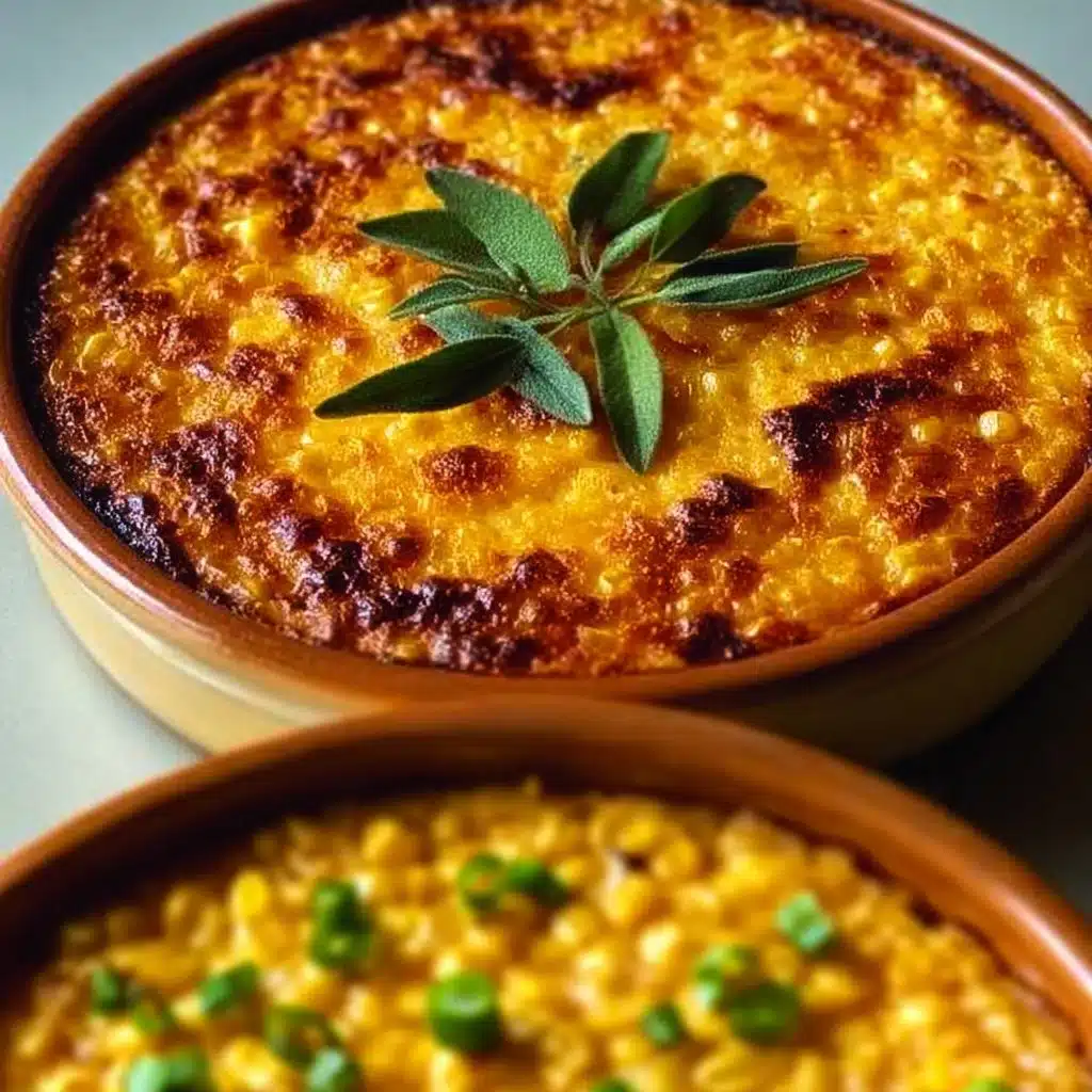 Delicious honey-glazed corn casserole served in a baking dish