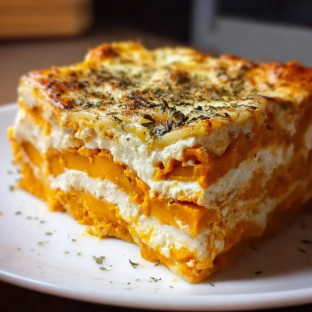 Layered sweet potato pumpkin lasagna with creamy layers and rich flavors