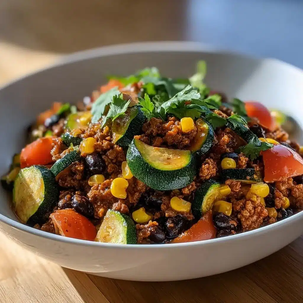 One-pan taco zucchini skillet with colorful vegetables and spices