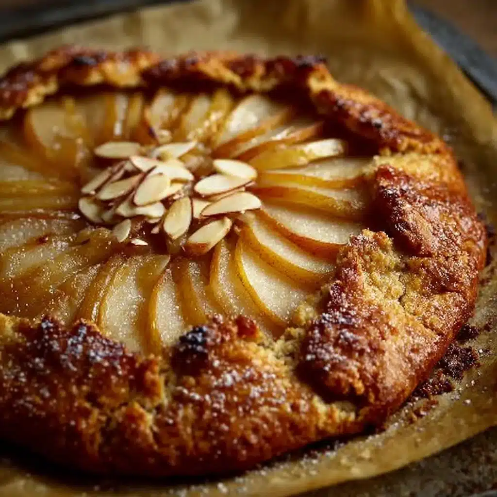 Delicious Pear Almond Galette with sweet pear filling and almond topping
