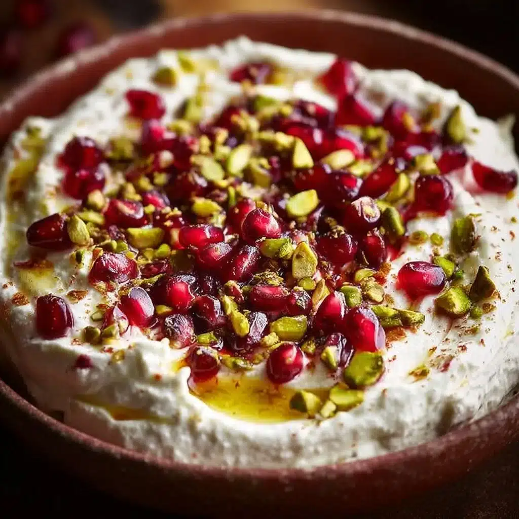 Pomegranate Pistachio Whipped Feta Dip served in a bowl with pita and veggies