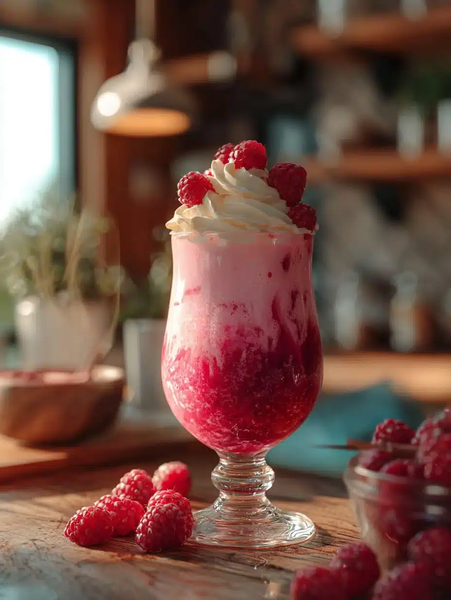 Refreshing Raspberry Colada Twist cocktail with raspberries and coconut