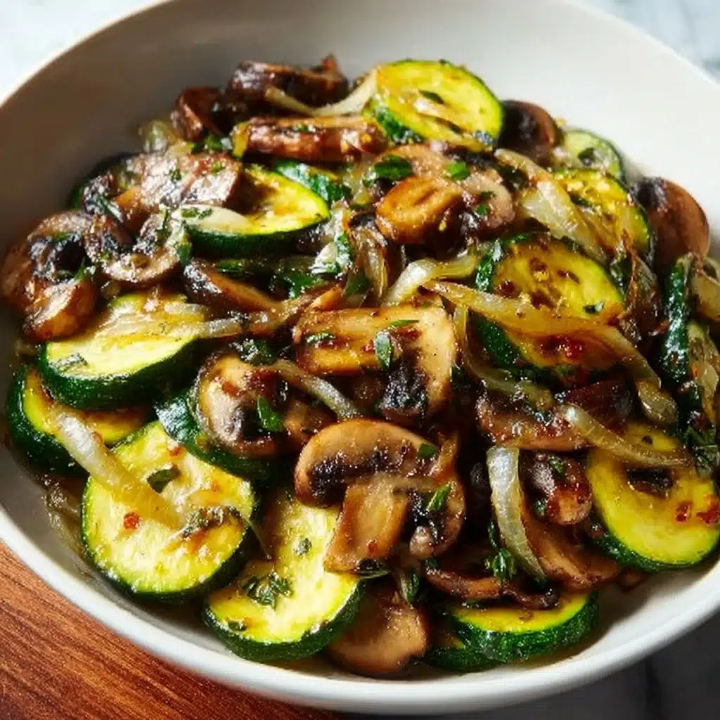 Sautéed zucchini with mushrooms and onions in a skillet