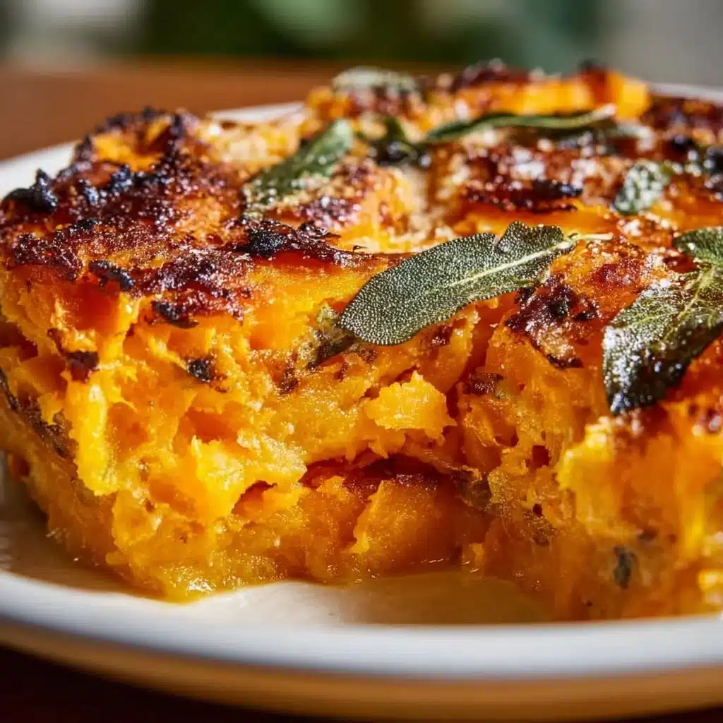 Savory sweet potato, sage, and parmesan bake topped with herbs