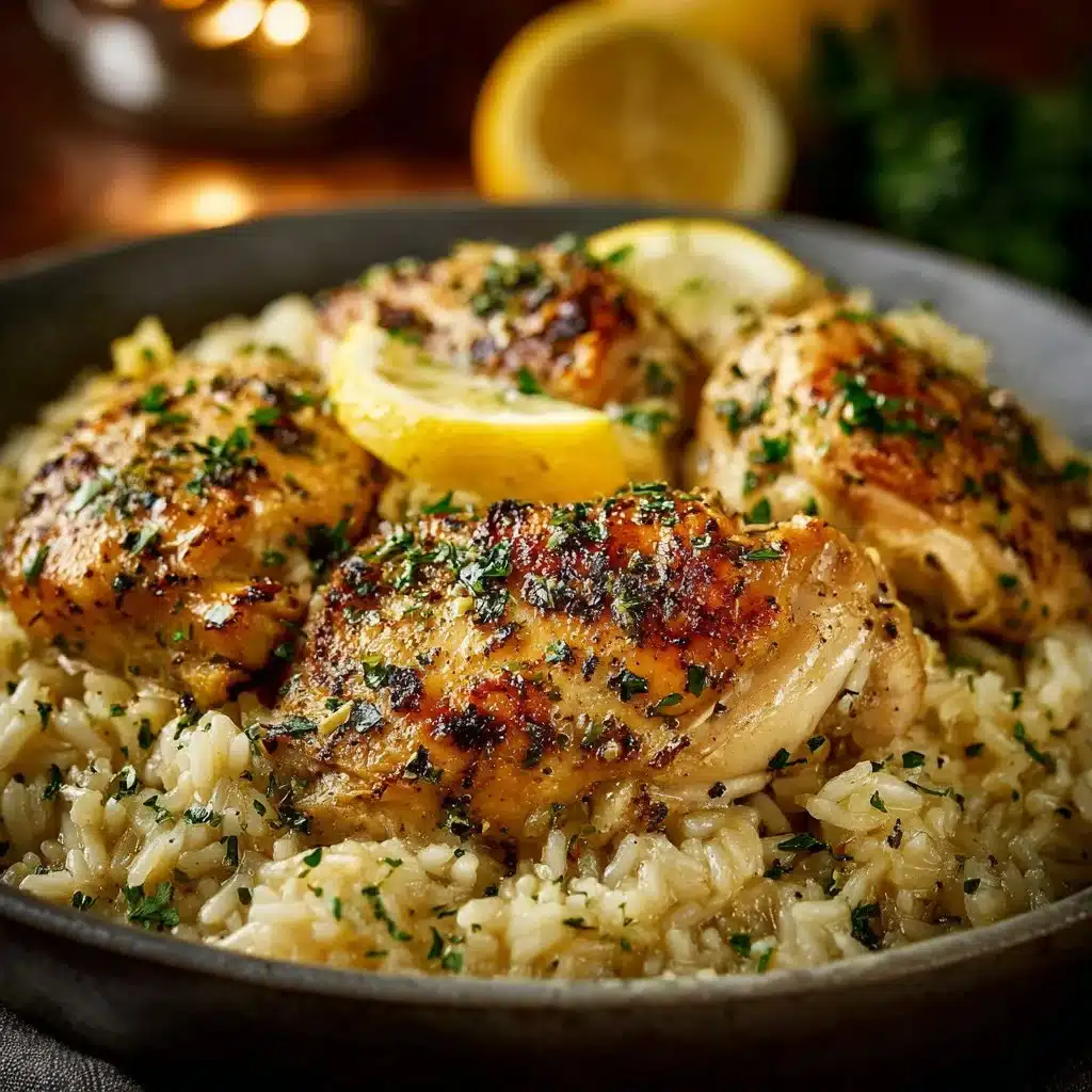 Slow cooker lemon herb chicken with rice served in a bowl