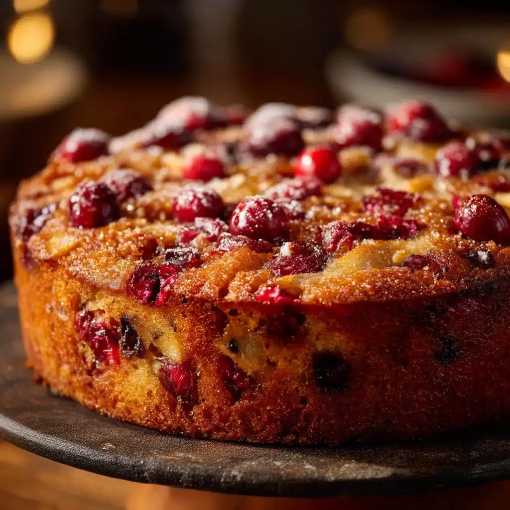 Spiced apple cranberry cake with fresh cranberries and apple slices