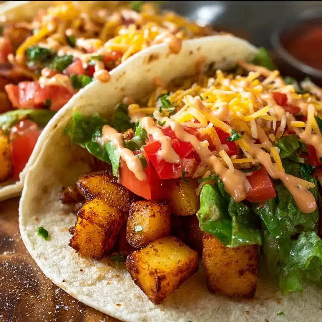 Delicious spicy potato soft tacos on a plate garnished with fresh cilantro.