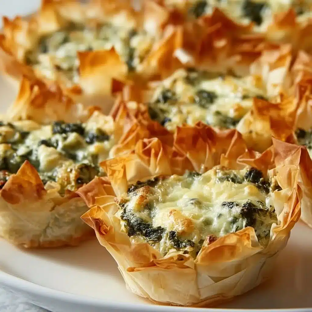 Delicious Spinach Artichoke Dip Cups served in crispy cups
