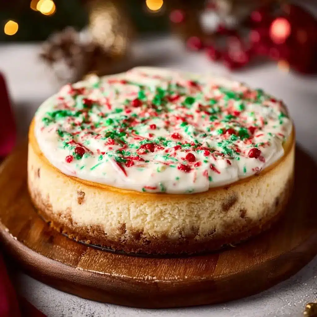 Delicious Sugar Cookie Cheesecake topped with cookie crumbles