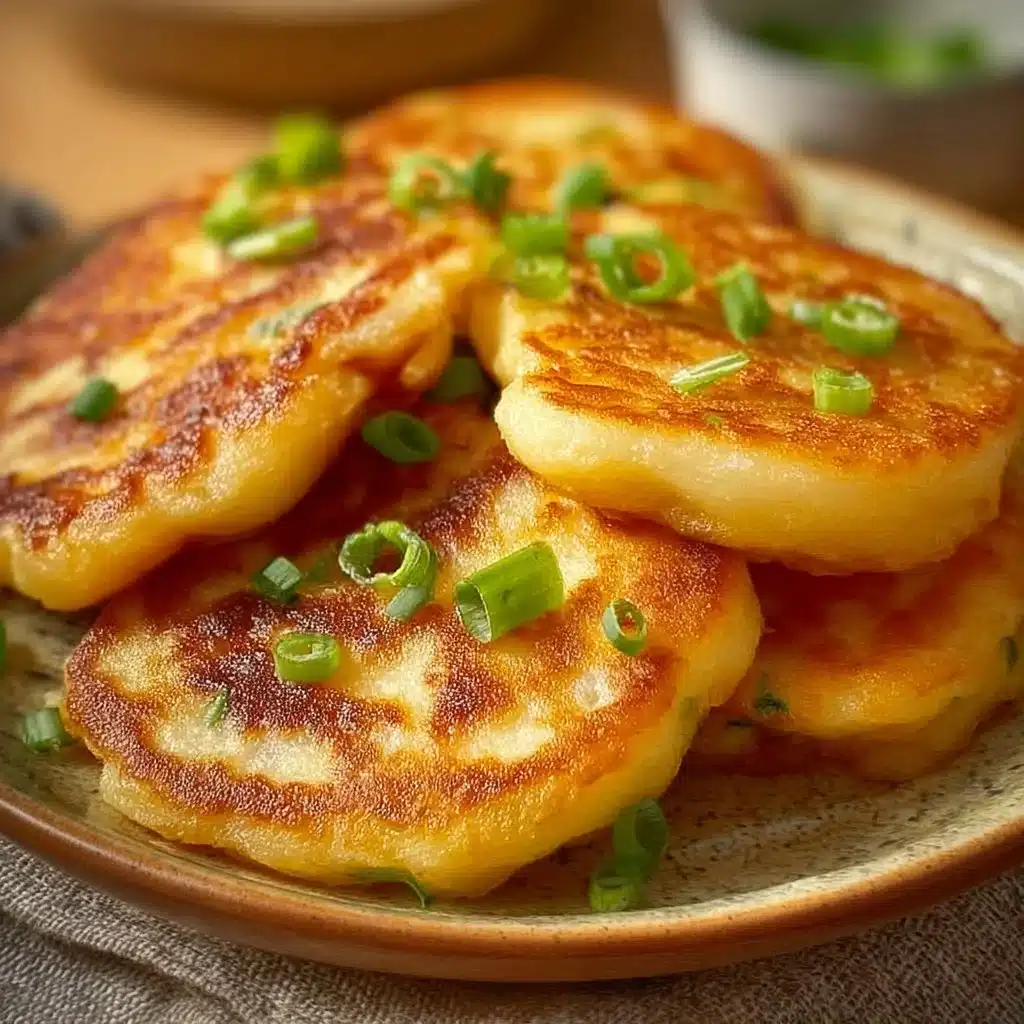 Plate of golden brown sweet potato pancakes topped with syrup and berries