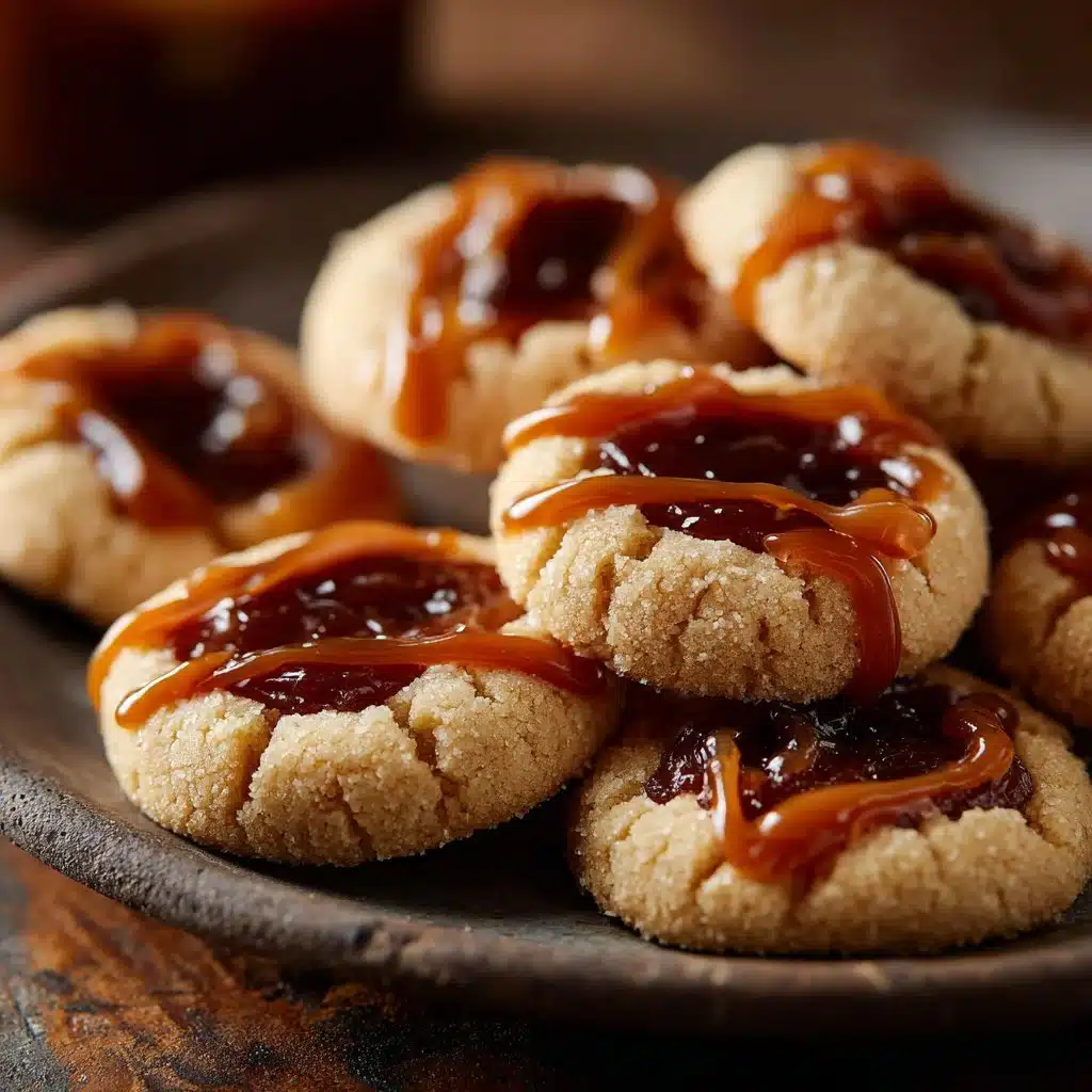 Delicious Twix Thumbprint Cookies with caramel and chocolate topping