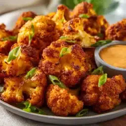 Crispy air fryer buffalo cauliflower bites served in a bowl