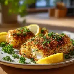 Deliciously crispy air fryer Parmesan crusted cod fillets.