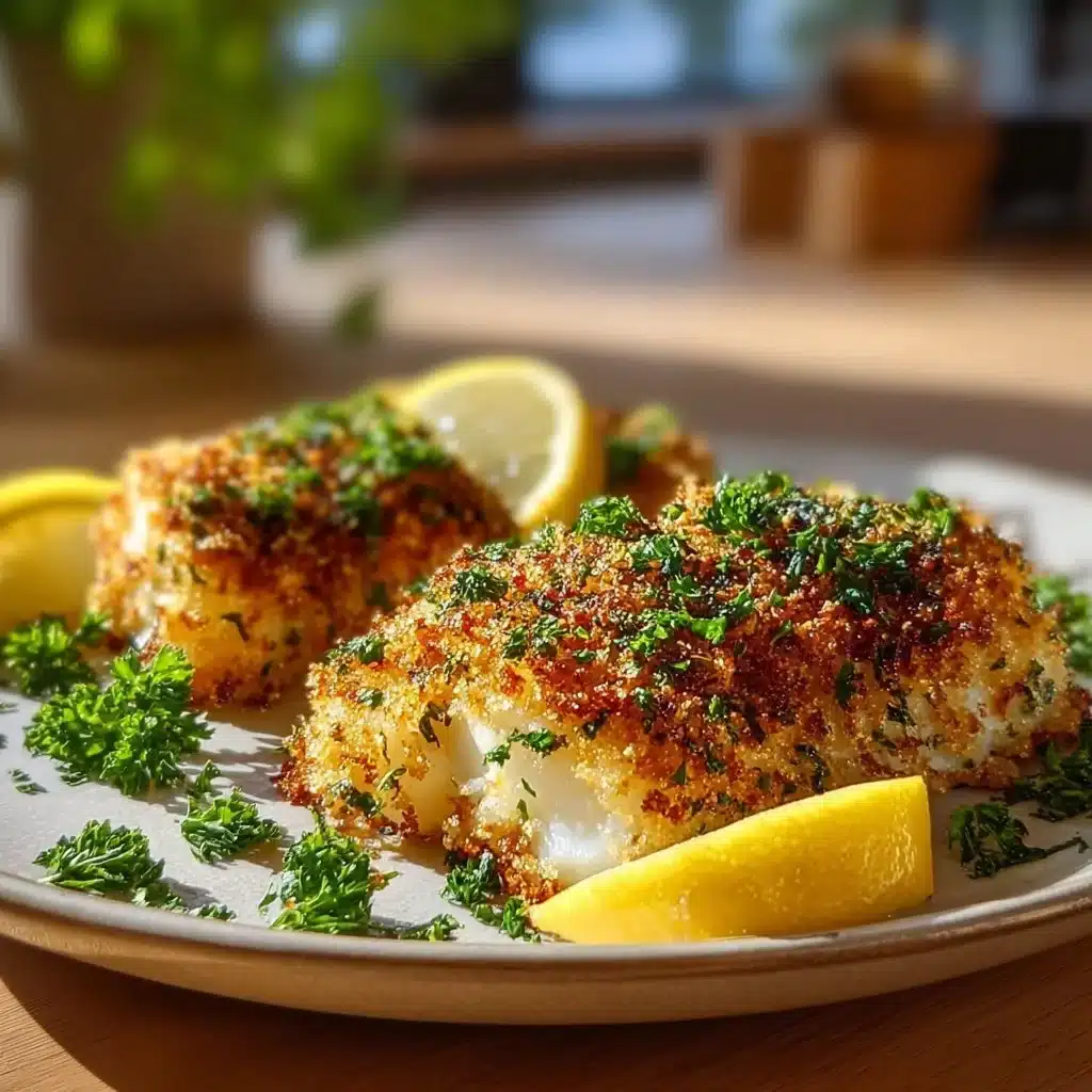 Deliciously crispy air fryer Parmesan crusted cod fillets.