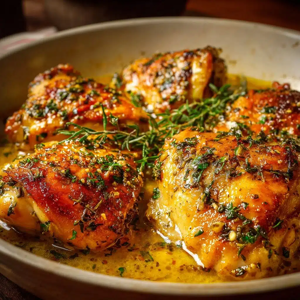 Baked Garlic Butter Chicken served with herbs and spices