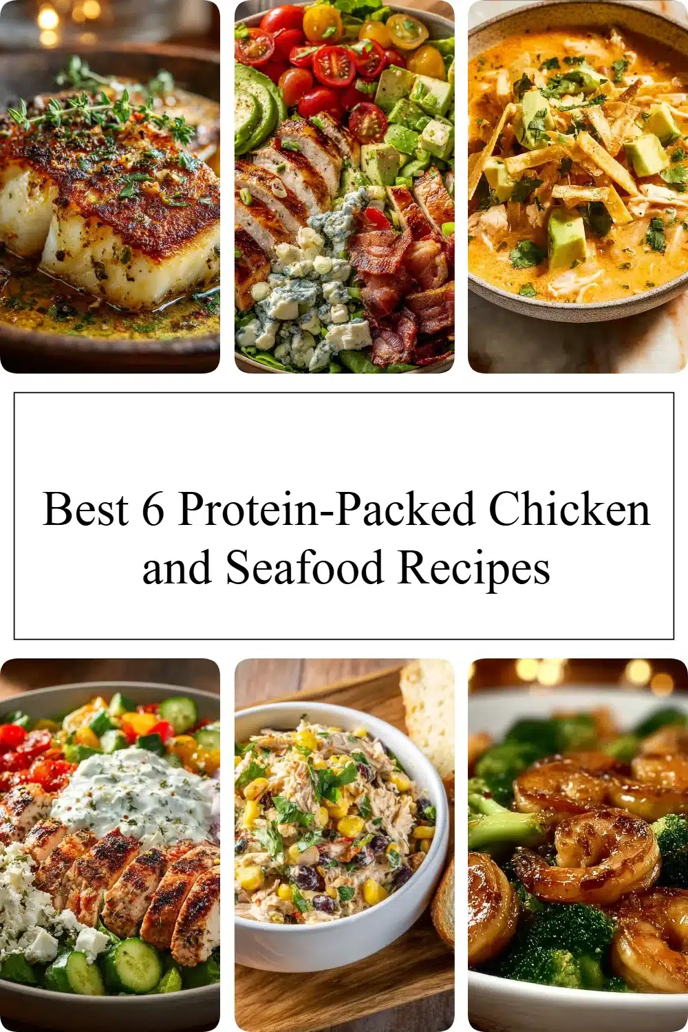 Plate of protein-packed chicken and seafood recipes