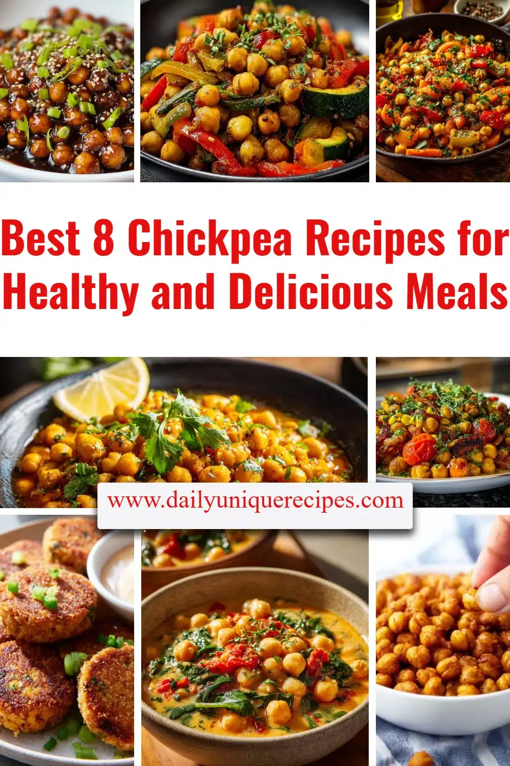 A variety of healthy chickpea recipes on a wooden table