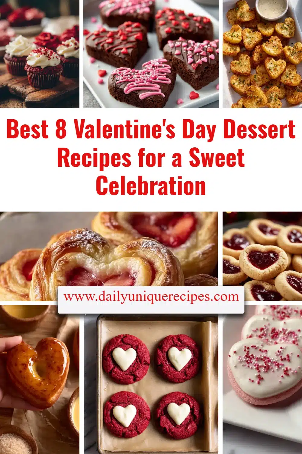 Delicious Valentine's Day desserts including cakes, cookies and chocolates.
