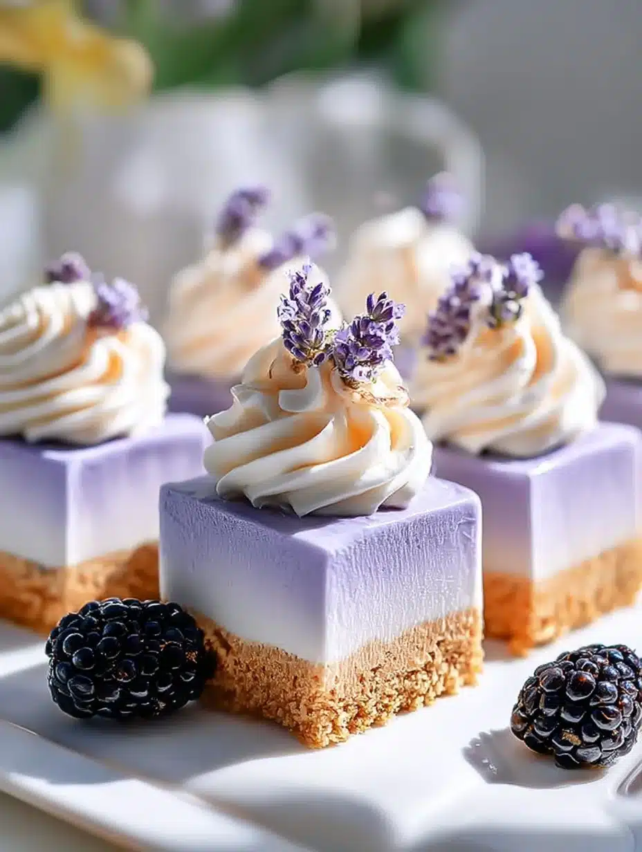 Blackberry lavender cheesecake bites with fresh berries on top