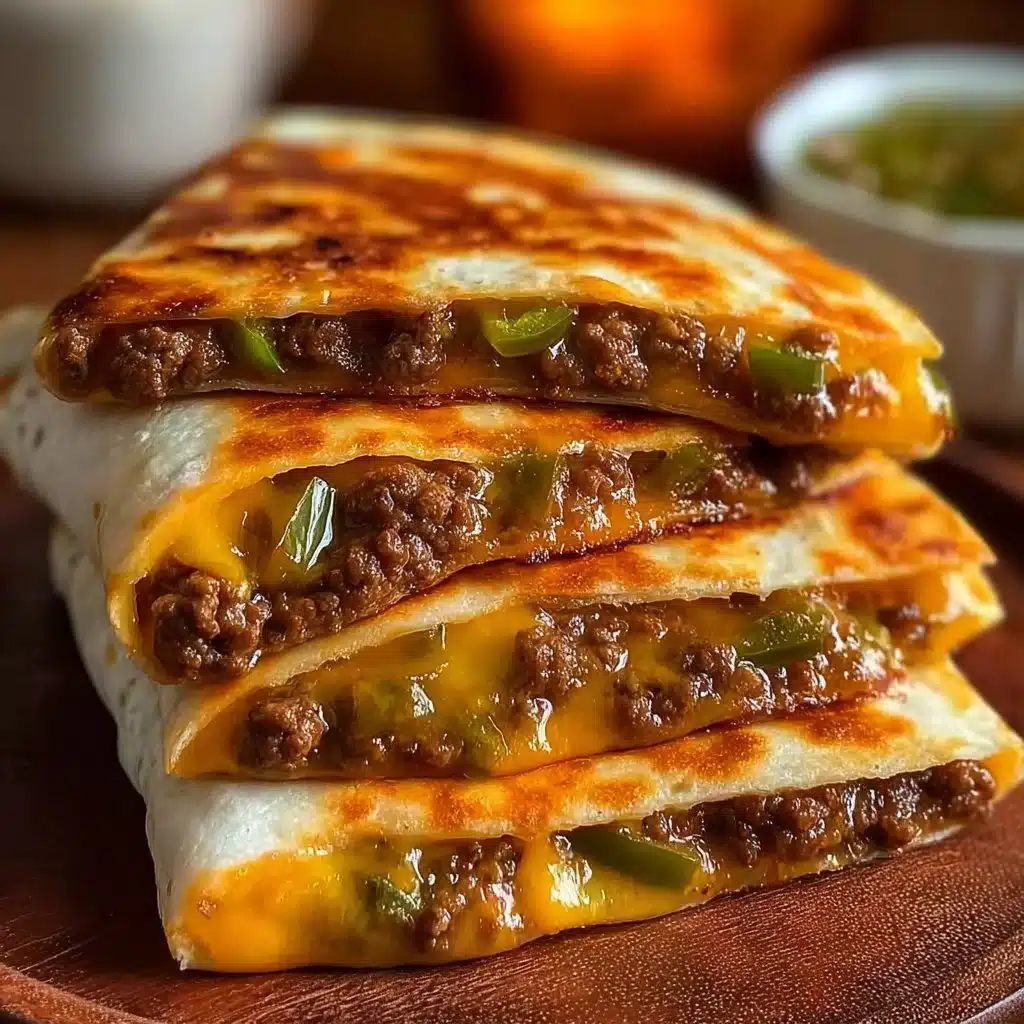 Cheeseburger quesadillas served with toppings and sauces on a plate