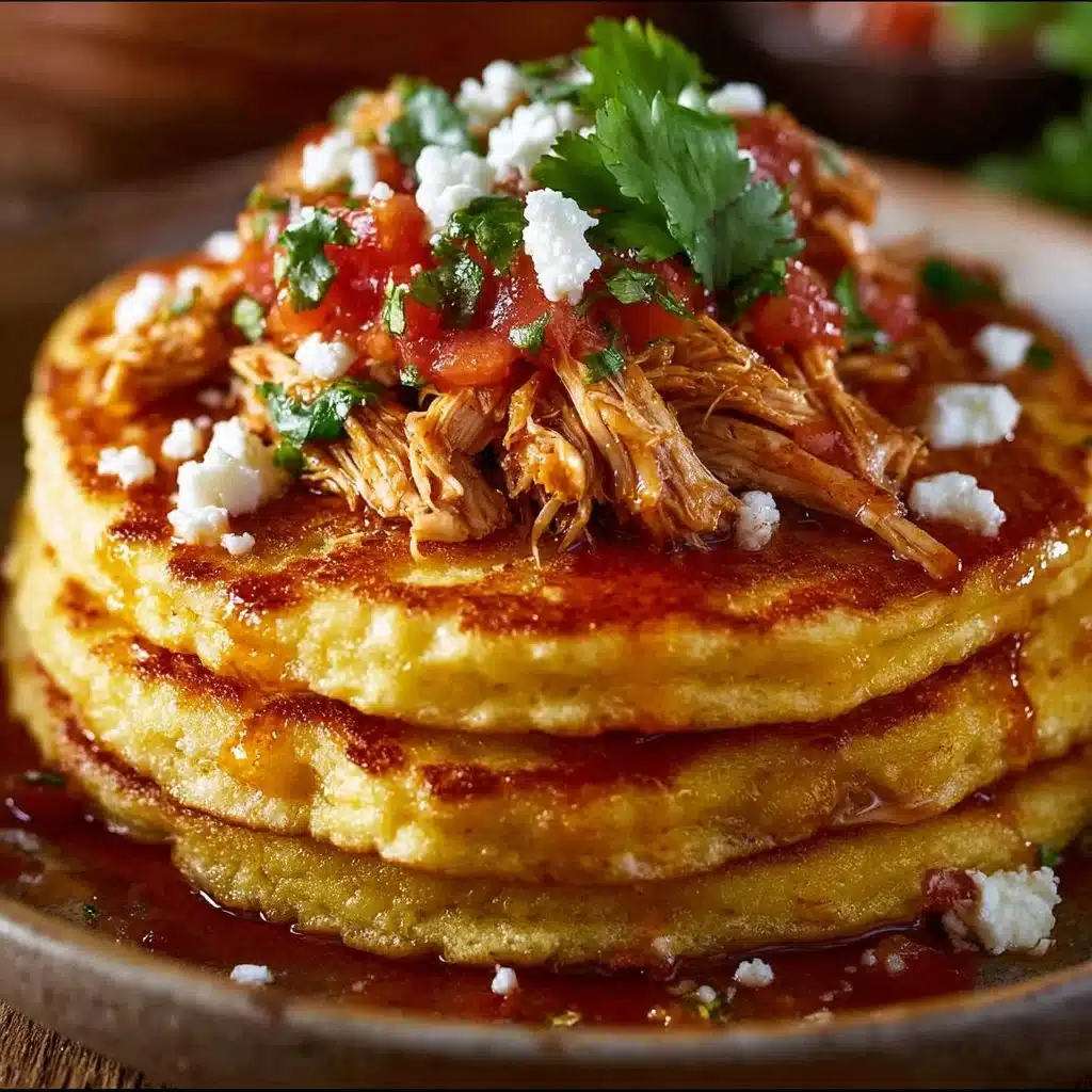 Delicious chicken tamale pancakes served with salsa and avocado