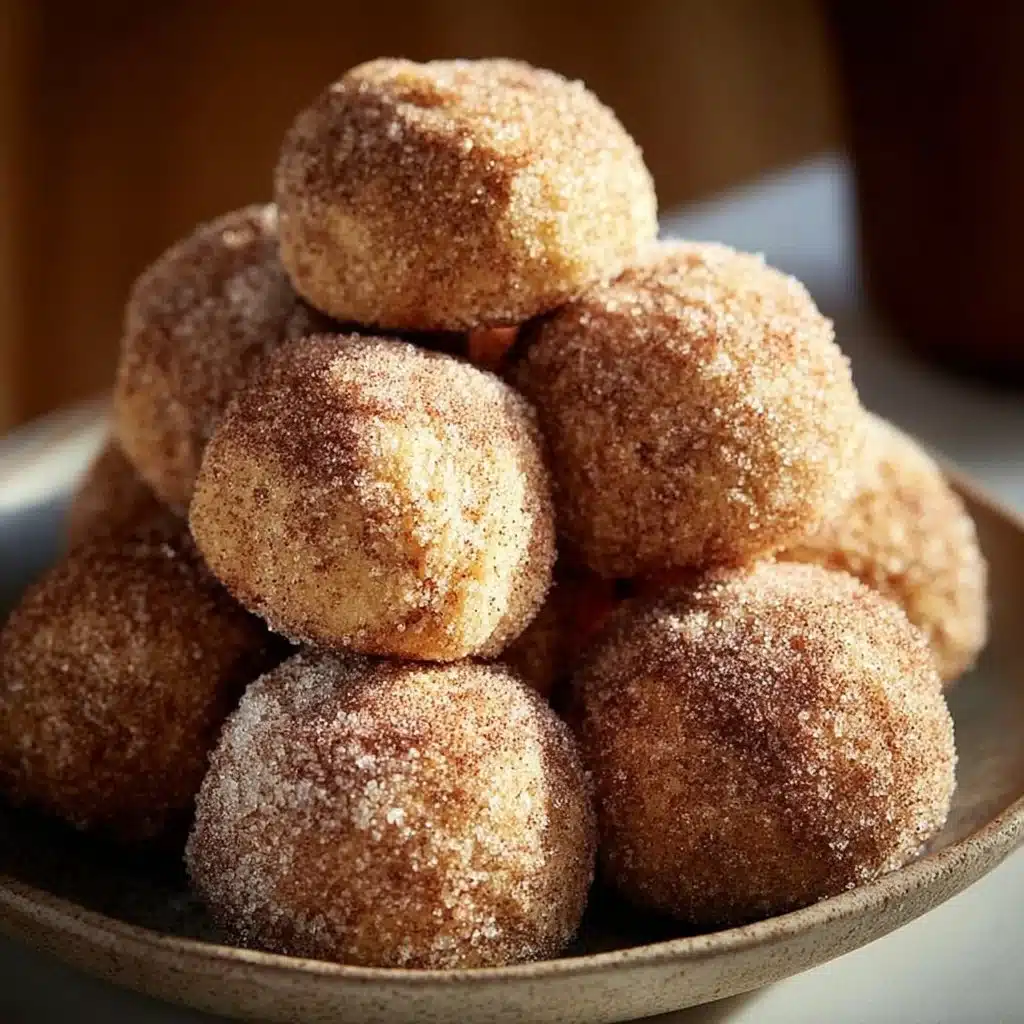 Cinnamon sugar snowball cookies dusted with powdered sugar on a plate