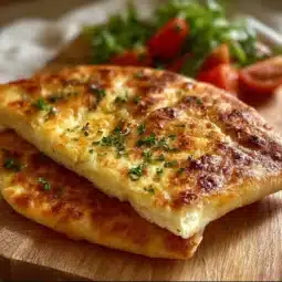 Homemade cottage cheese flatbread served with fresh herbs and toppings