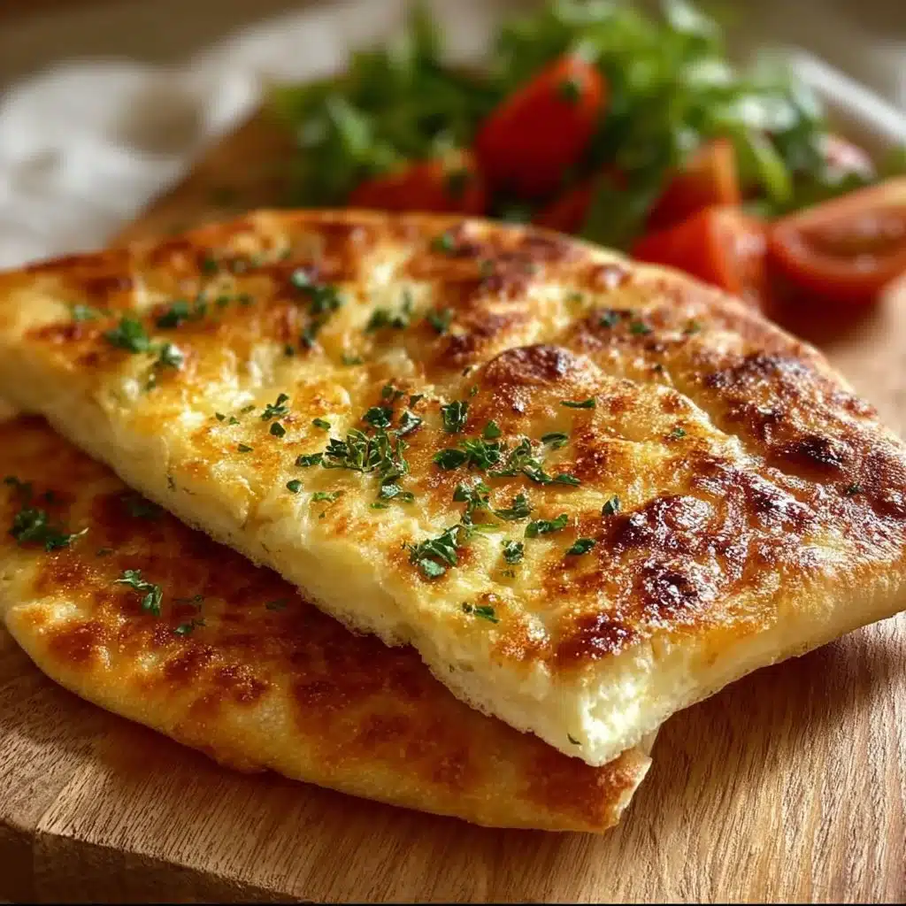 Homemade cottage cheese flatbread served with fresh herbs and toppings