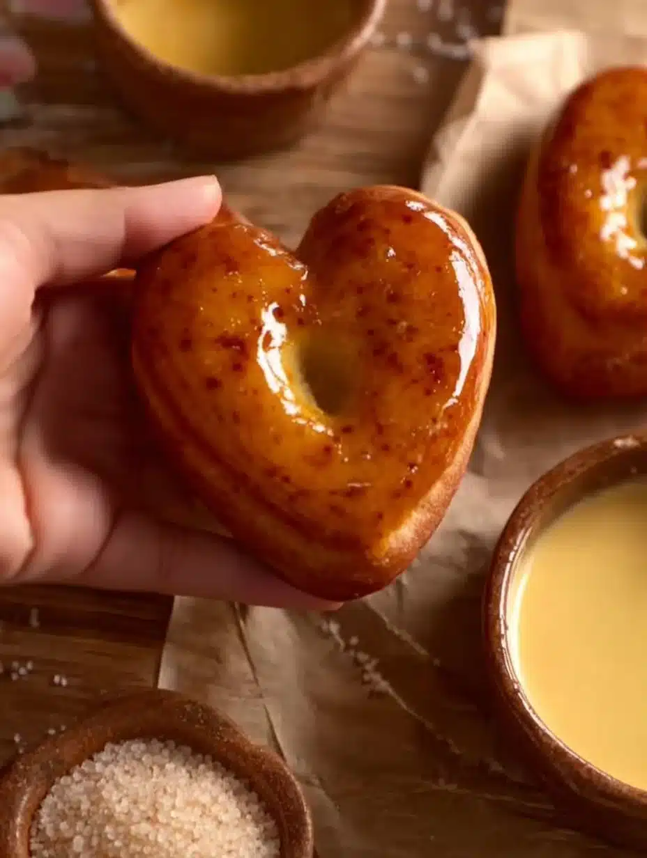 Delicious Crème Brûlée Heart Donuts with caramelized sugar topping